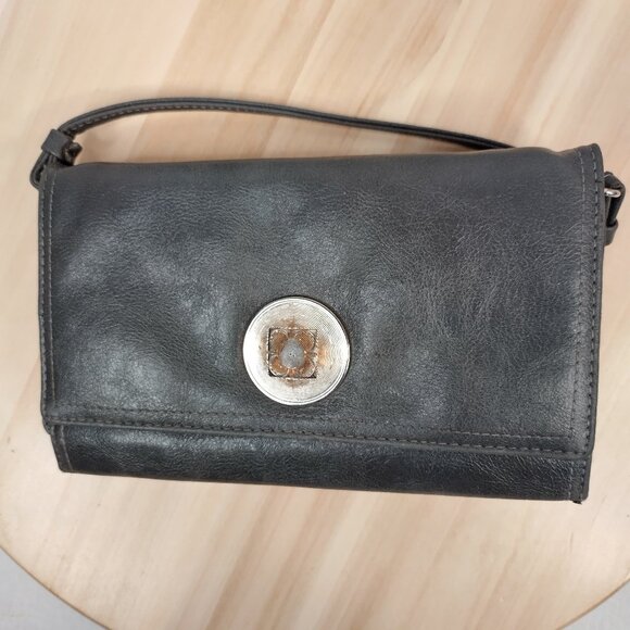 Liz Claiborne Gray Crossbody Purse Clutch Leather Small Vintage - Picture 1 of 13